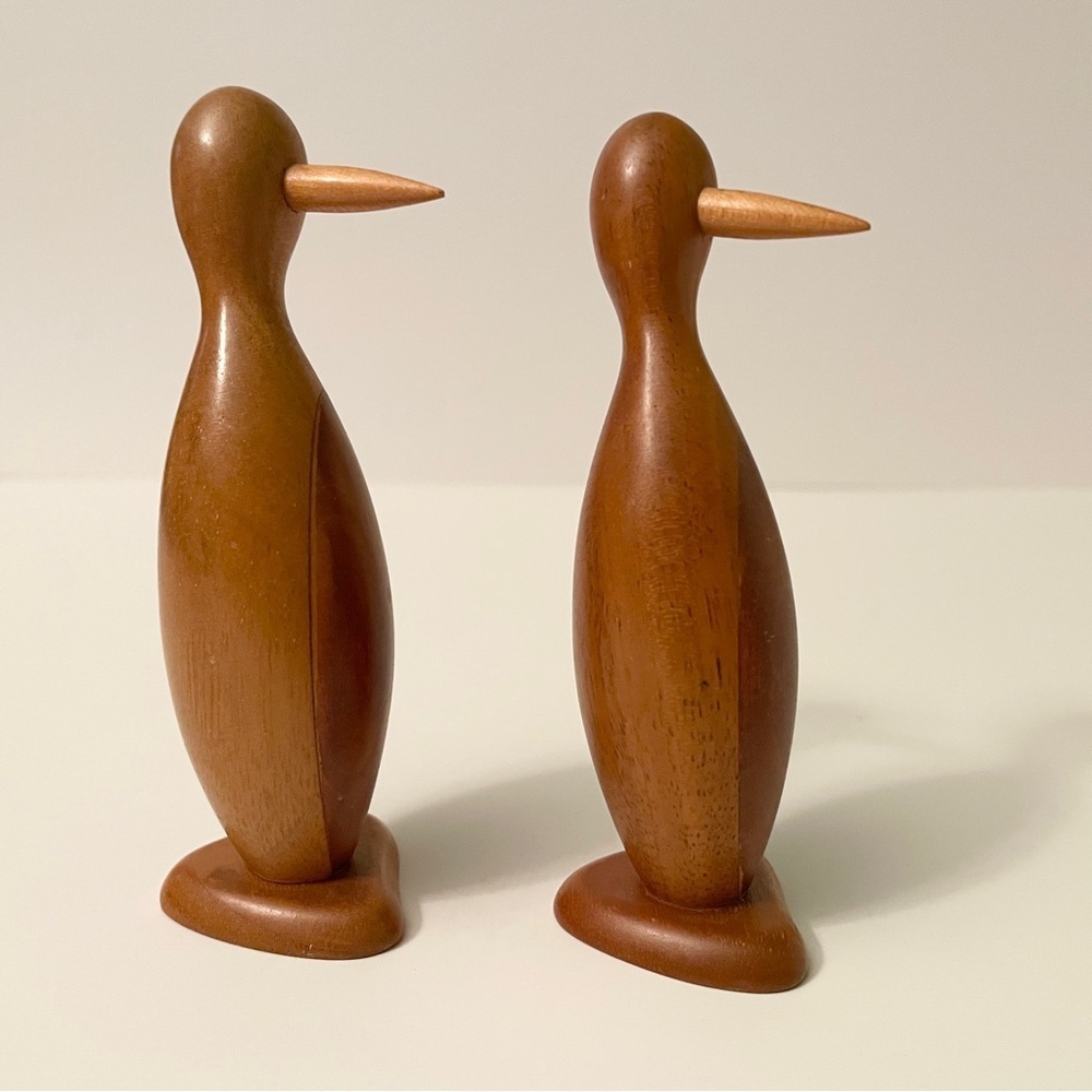Vintage Mid Century Modern Teak Wood Bird Figurines - Set of 2 MCM Danish Style